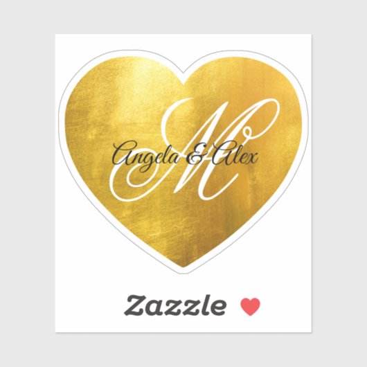 Fancy monogram Faux Geel Gold Foil Heart Sticker (Vel)