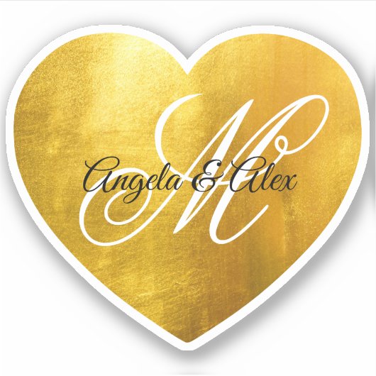 Fancy monogram Faux Geel Gold Foil Heart Sticker (Voorkant)