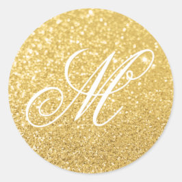 Fancy Monogram Faux Pastel Bokeh Gouden Glitter Ronde Sticker