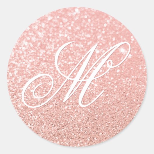 Fancy Monogram Faux Pastel Roos Gold Glitter Ronde Sticker (Voorkant)