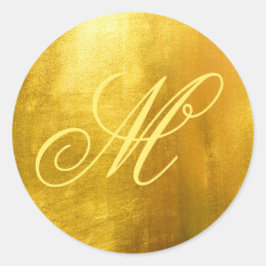 Fancy Monogram Glanzende Nep Geel Goud Folie Ronde Sticker