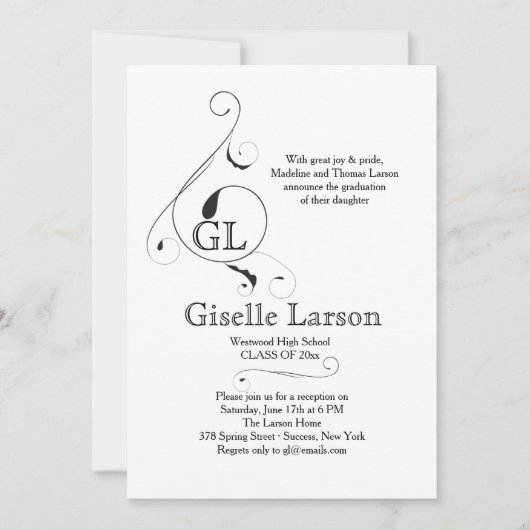 Fancy Monogram (Kies je kleur) Afstudeeruitnodigin Kaart (Voorkant)