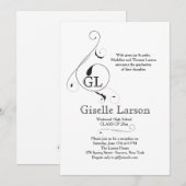 Fancy Monogram (Kies je kleur) Afstudeeruitnodigin Kaart (Voorkant / Achterkant)