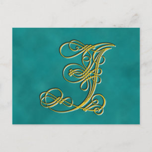 Fancy Monogram Letter J, Kleur aanpassen Briefkaart