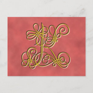 Fancy monogram letter K, kleur aanpassen Briefkaart
