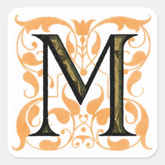 Fancy monogram "M" - Zelfklever Vierkante Sticker (Voorkant)