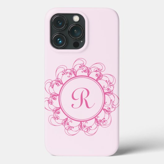 Fancy Monogram met Roze Swirls iPhone Case (Achterkant)