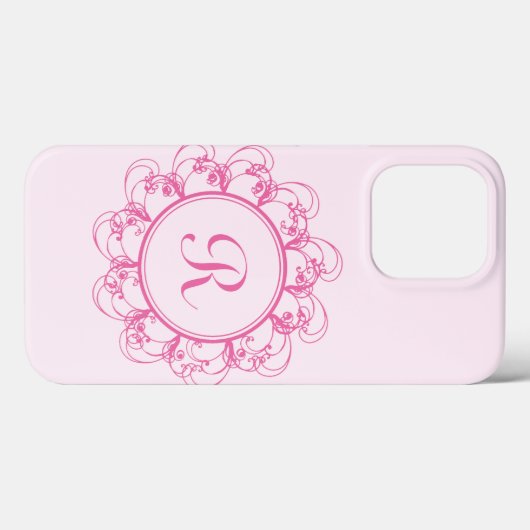 Fancy Monogram met Roze Swirls iPhone Case (Achterkant (horizontaal))