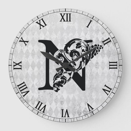 Fancy monogram "N" Acrylwandklok Grote Klok (Voorkant)