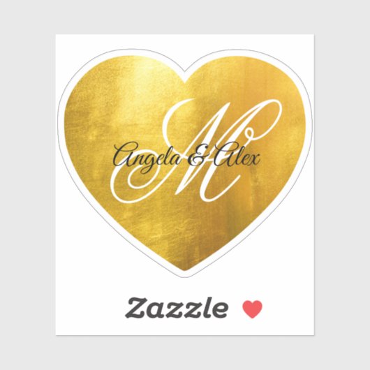 Fancy Monogram Nep faux geel folie hart Sticker (Vel)