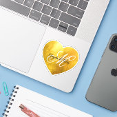 Fancy Monogram Nep faux geel folie hart Sticker (Laptop met iPhone)