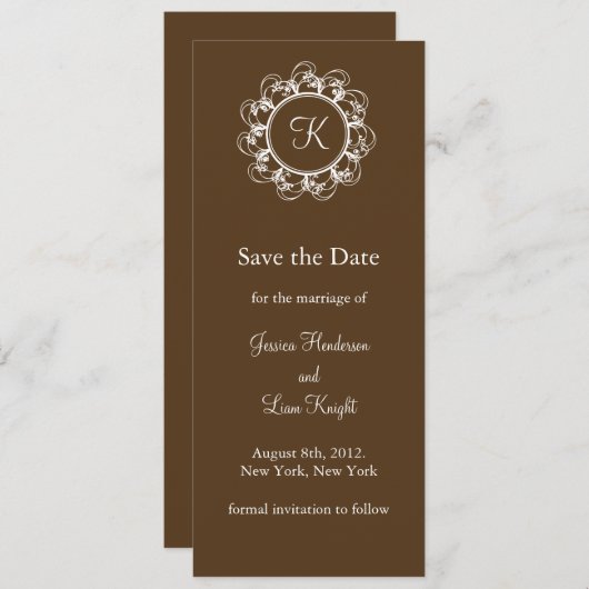 Fancy Monogram Opslaan Datum (chocolade) Save The Date (Voorkant / Achterkant)