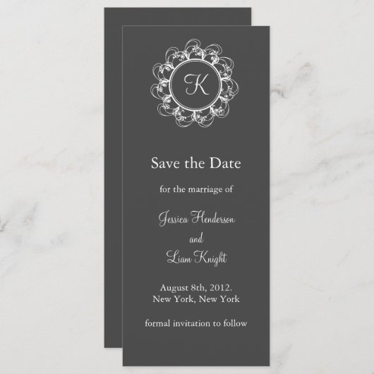 Fancy Monogram Opslaan Datum (grijs) Save The Date (Voorkant / Achterkant)