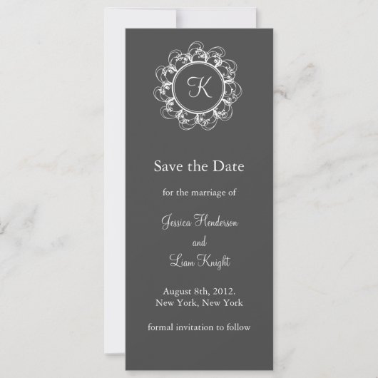 Fancy Monogram Opslaan Datum (grijs) Save The Date (Voorkant)