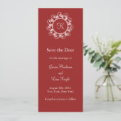 Fancy Monogram Opslaan Datum (rood) Save The Date (Staand voorkant)