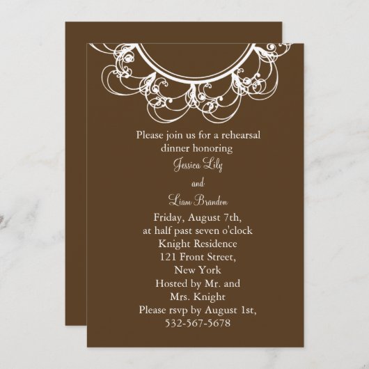 Fancy monogram repetitief diner (chocolade) kaart (Voorkant / Achterkant)