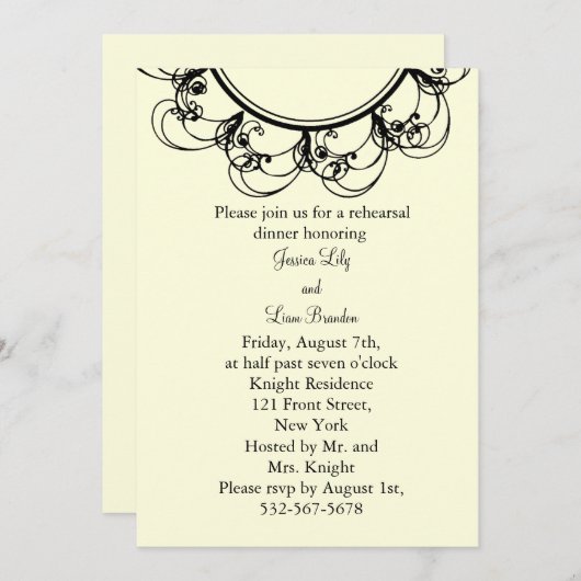 Fancy monogram repetitief diner (off+white) kaart (Voorkant / Achterkant)