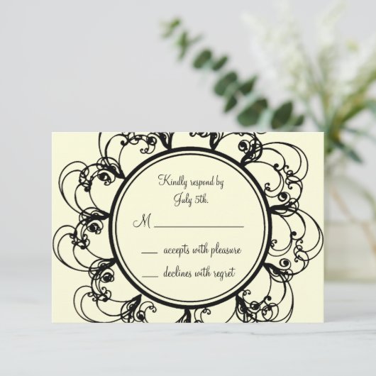 Fancy Monogram RSVP (gebroken wit) (Staand voorkant)