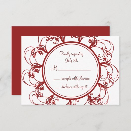 Fancy monogram RSVP (rood) (Voorkant / Achterkant)