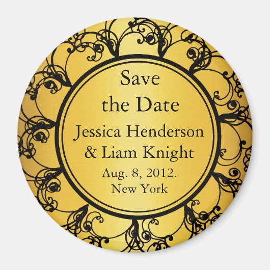 Fancy Monogram Save the Date-magneet goud Magneet (Voorkant)
