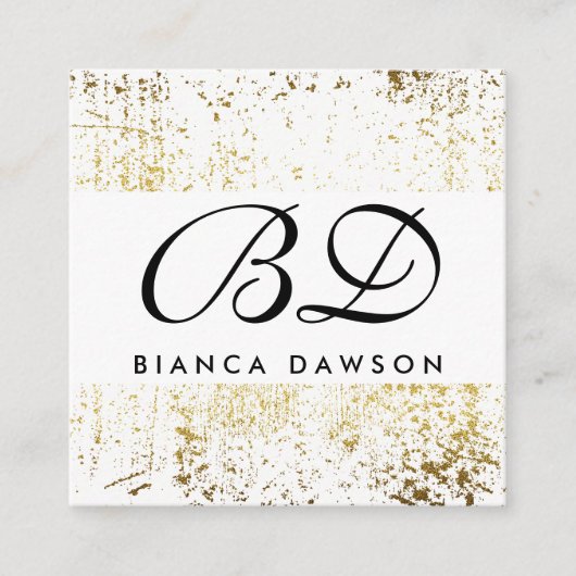 Fancy Monogram Script Goud Grunge Vierkante Visitekaartje (Voorkant)