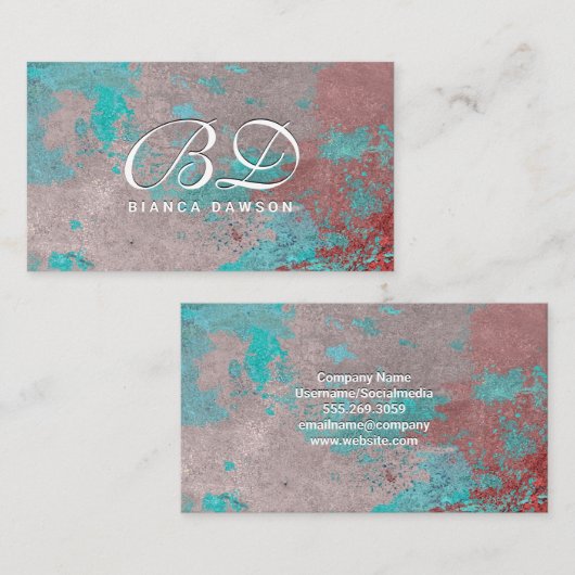 Fancy monogram script | Grunge Rusted Background Visitekaartje (Voorkant / Achterkant)
