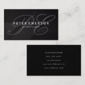 Fancy Monogram Slank Zwart Visitekaartje (Voorkant / Achterkant)