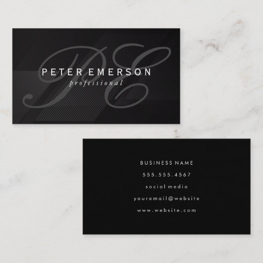 Fancy Monogram Slank Zwart Visitekaartje (Voorkant / Achterkant)