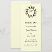 Fancy Monogram sparen de Datum (off+white) Save The Date (Voorkant / Achterkant)