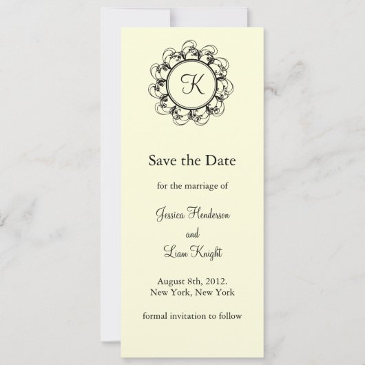 Fancy Monogram sparen de Datum (off+white) Save The Date (Voorkant)