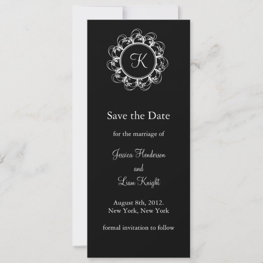 Fancy Monogram sparen de Datum (zwarte) Save The Date (Voorkant)