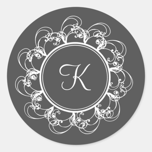 Fancy monogram sticker (grijs) (Voorkant)