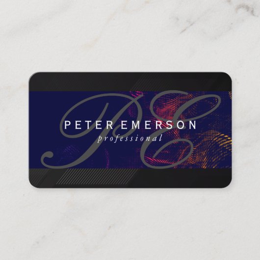 Fancy Monogram Strak Zwart Textuur Visitekaartje (Voorkant)