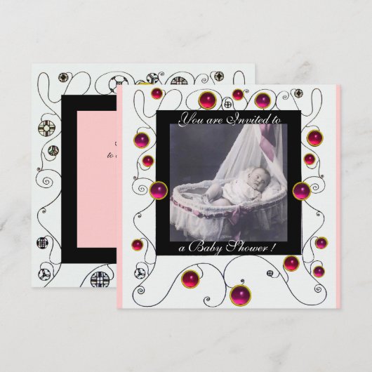 FANCY MONOGRAM VAN HET BABY SHOWER VAN SWIRLS, fot Kaart (Voorkant / Achterkant)