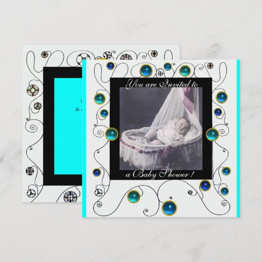 FANCY MONOGRAM VAN HET BABY SHOWER VAN SWIRLS, fot Kaart (Voorkant / Achterkant)