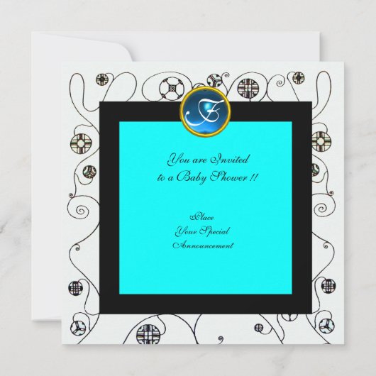 FANCY MONOGRAM VAN HET BABY SHOWER VAN SWIRLS, fot Kaart (Achterkant)