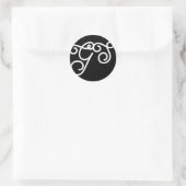 Fancy Monogram Zwart en Wit Ronde Sticker (Tas)