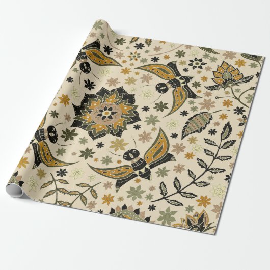Fancy Moths and Flowers Cadeaupapier (Uitgerold)