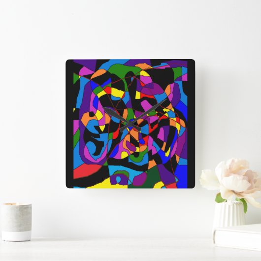 Fancy mozaïekdiepe levendige kleurpatronen vierkante klok (Huis)