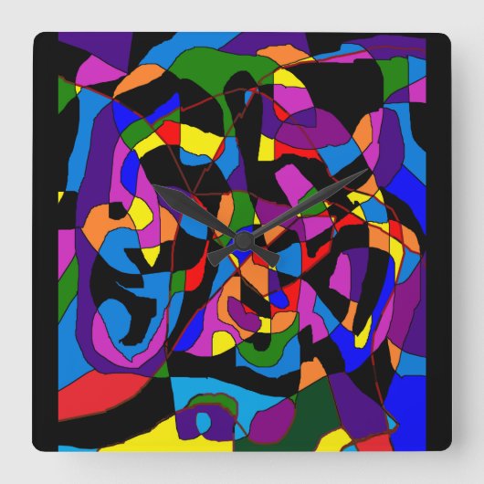 Fancy mozaïekdiepe levendige kleurpatronen vierkante klok (Voorkant)