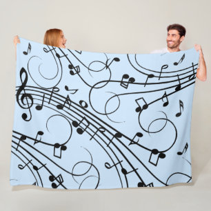 Fancy Muzieknoten blauw Fleece Deken