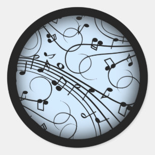 Fancy Muzieknoten blauw Ronde Sticker