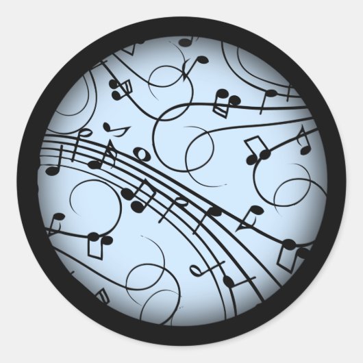 Fancy Muzieknoten blauw Ronde Sticker (Voorkant)