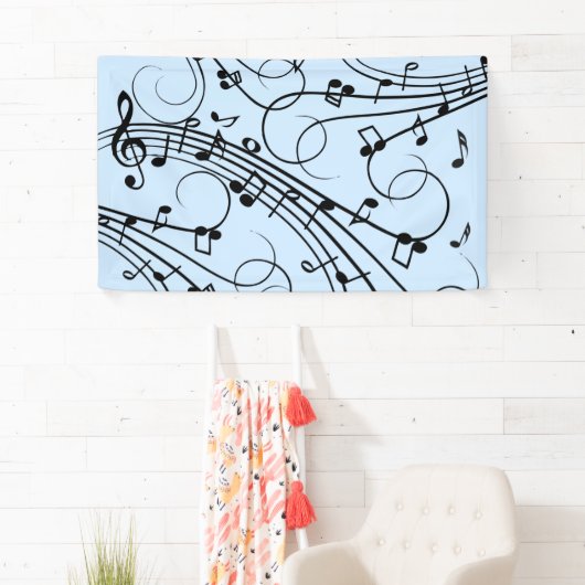 Fancy Muzieknoten blauw Spandoek (Insitu)