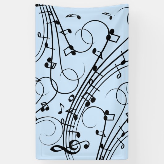 Fancy Muzieknoten blauw Spandoek (Verticaal)