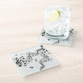 Fancy Muzieknoten op wit Glazen Onderzetter (Schuin)