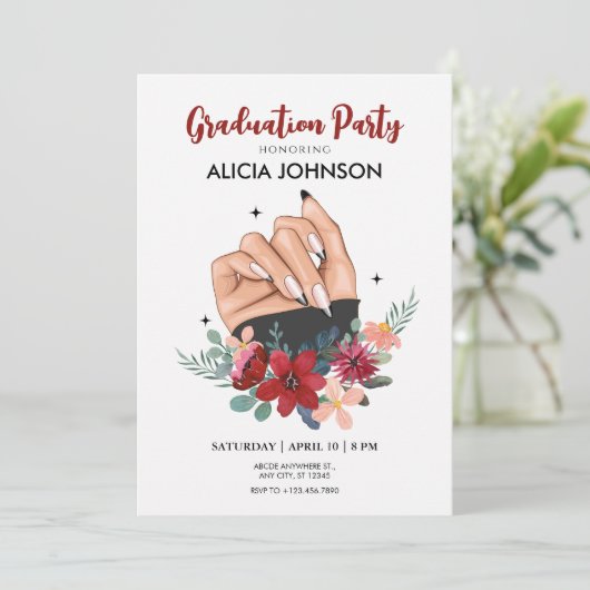Fancy nail art Afstuderen Uitnodiging (Staand voorkant)