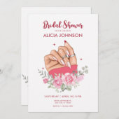 Fancy nail art bloemenbruids doucheuitnodiging kaart (Voorkant / Achterkant)