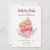 Fancy nail art bloemenfeest Verjaardagsfeestuitnod Kaart (Voorkant)