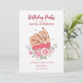 Fancy nail art bloemenfeest Verjaardagsfeestuitnod Kaart (Staand voorkant)